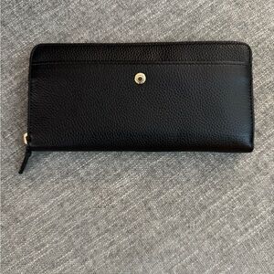 Cole Haan GrandSeries Continental Black Leather Zip Around Wallet
